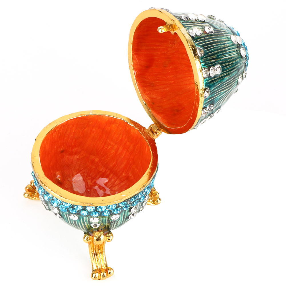 Blue Enameled Easter Egg Vintage Style Jewelry Organizer Trinket Box Decor KRI✈️