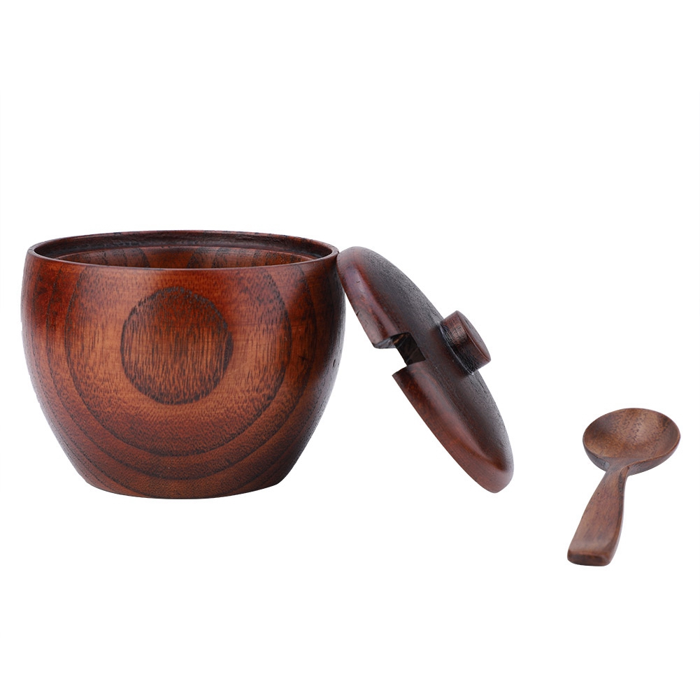 1Pc Solid Wood Spice Jar Seasoning Pot Sugar Bowl With Spoon And Lid For K KRI✈️