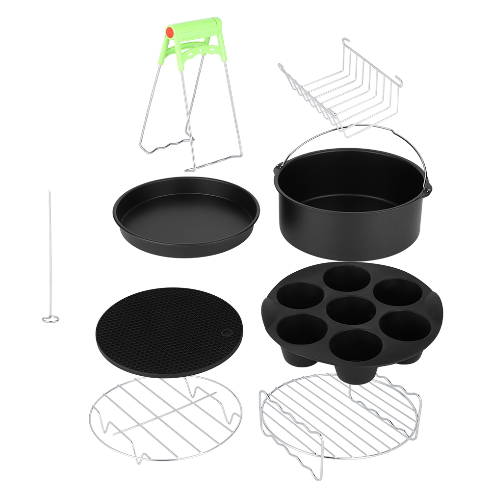 8in Air Fryer Accessories 8pcs Set Kit Parts Metal Holder Skewer Rack Cake KRI✈️