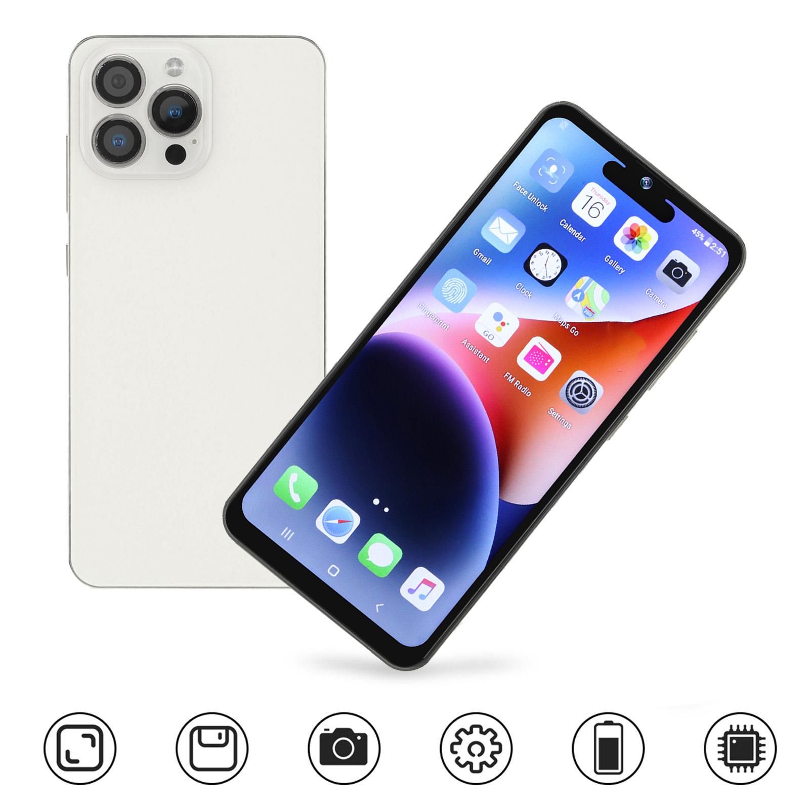 6.53 Inch Smartphone 4GB RAM 64GB ROM Dual Card Dual Standby 3G Cellphone For