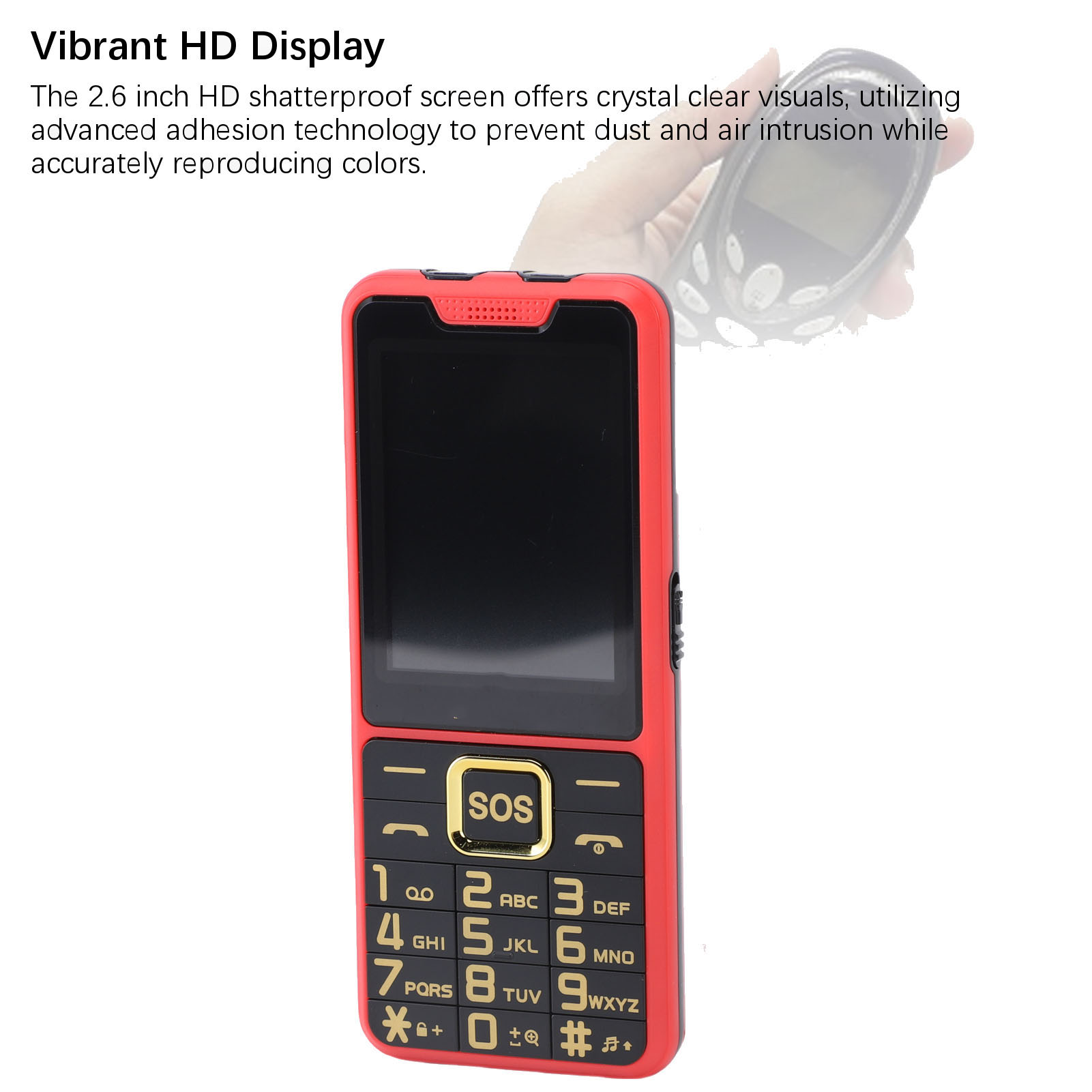 Big Key Phone Ultra Thin 2.6in 2 Flashlight BT 0.3MP Camera Voice Announcement