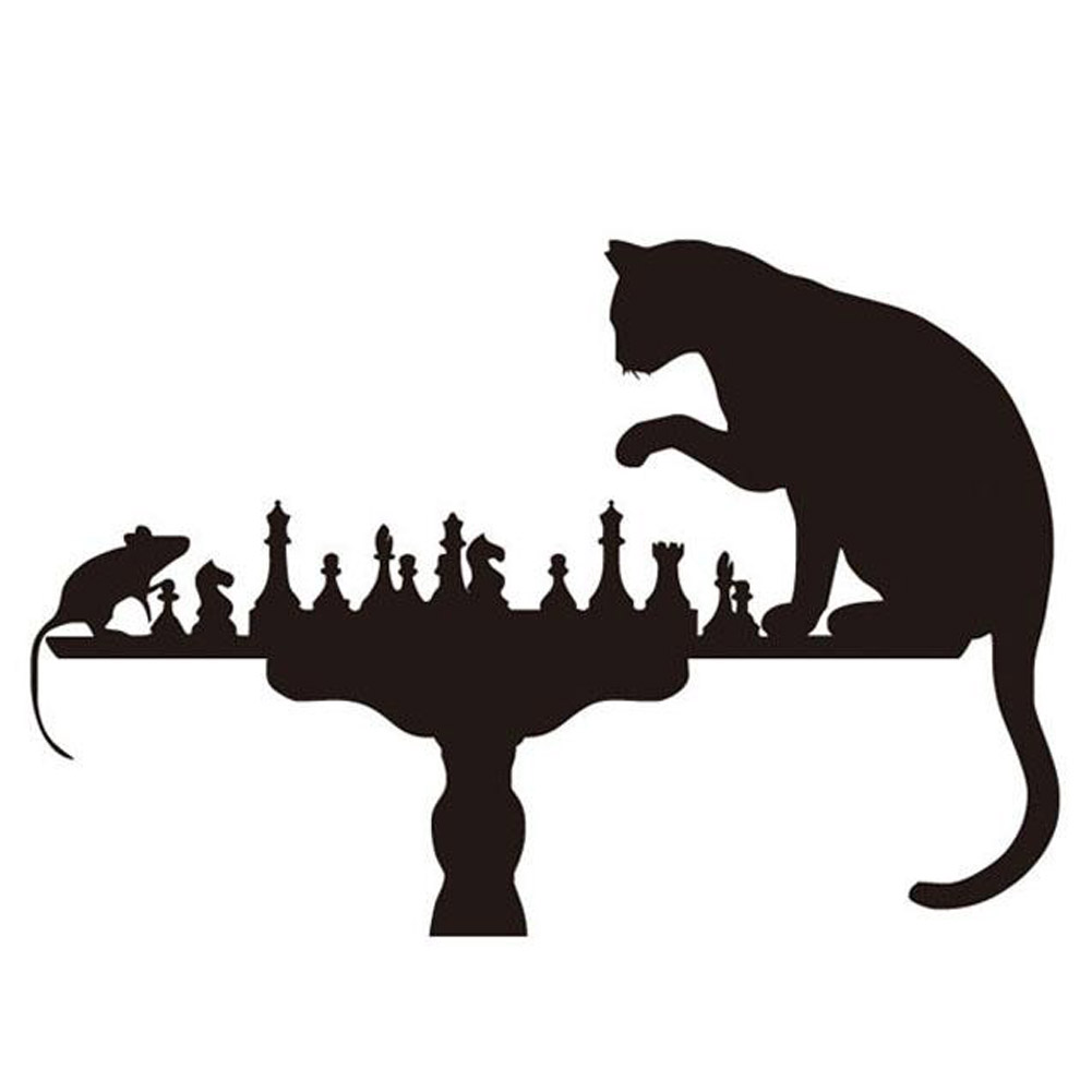 Funny Chess Wall Sticker Decal Cat Mouse Playing Game Living Room Home Art KRI✈️