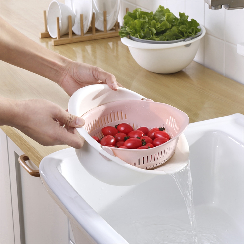 Double Layer Drain Basket Fruit Vegetable Washing Colander Strainer Kitche KRI✈️