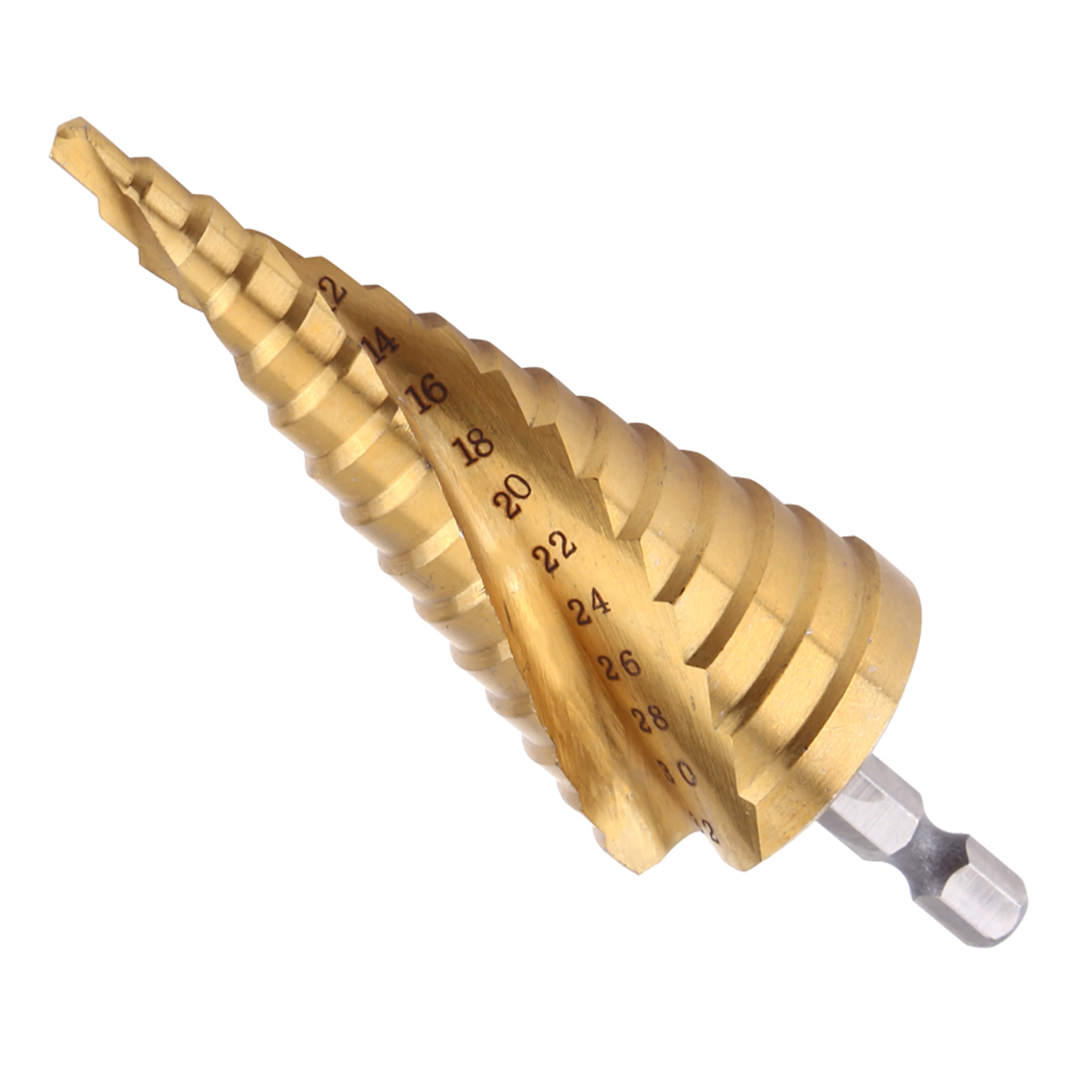 1pc High Speed Steel Coated Step Spiral Flute Hex Shank Power
