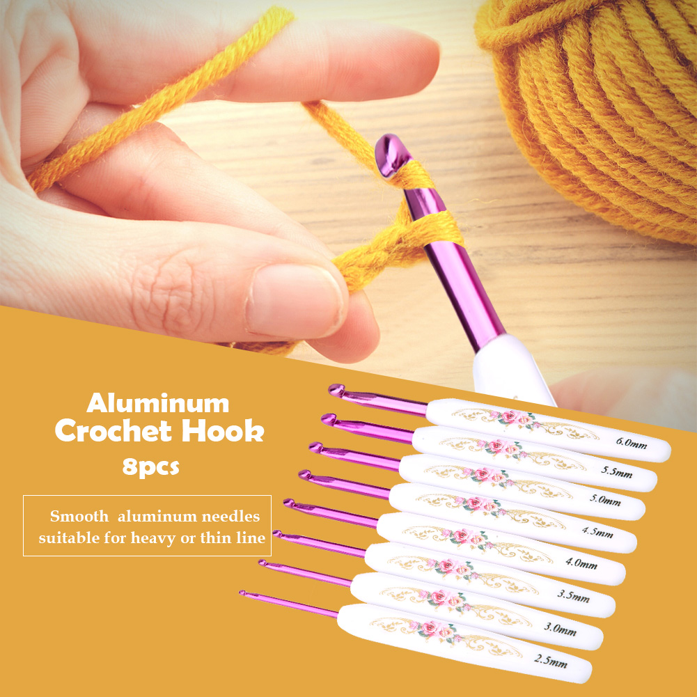 8PCS Aluminum Crochet Hook Set Knitting Needles With Soft Floral Print Plastic