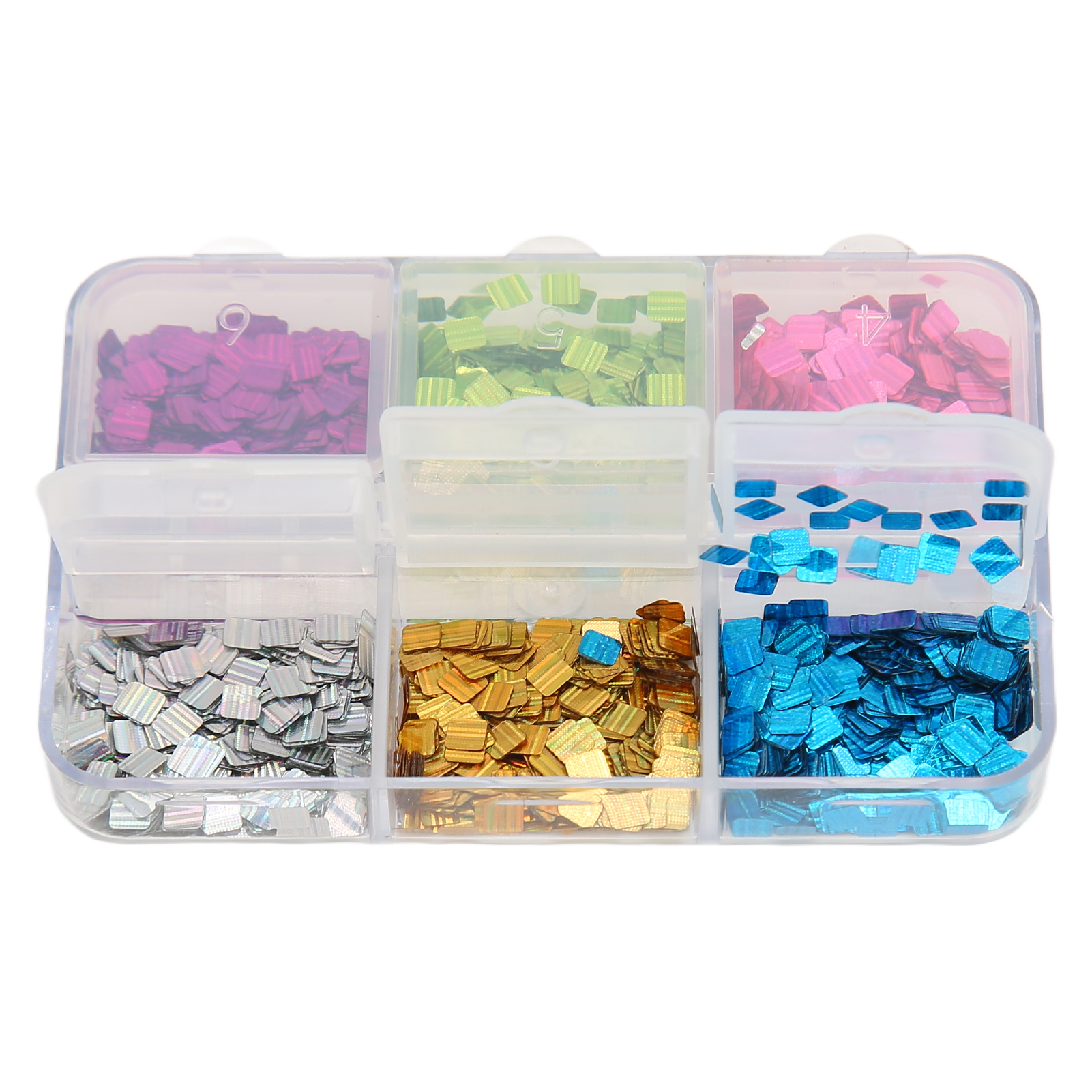 Square Nail Sequins 6 Grids Mixed Colorful Square Nail Art Glitter For DIY