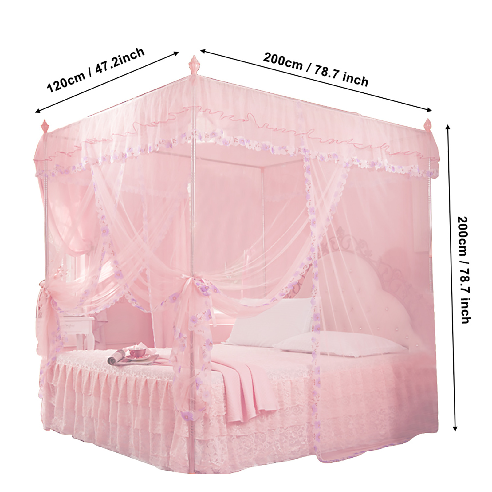Luxury Princess 3 Side Openings Post Bed Curtain Canopy Netting Mosquito Net HG
