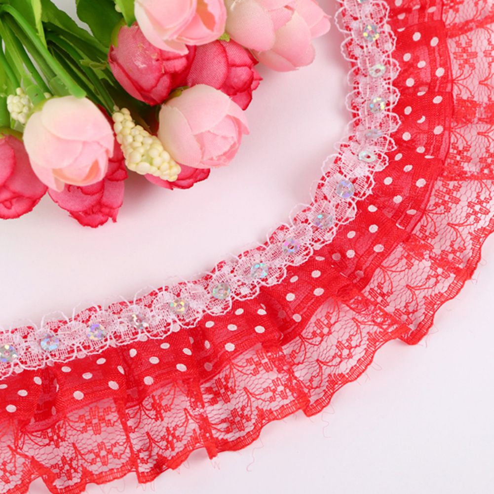 5 Yards Multi Color 45mm Printing Dots Pleated Trim Mesh Lace Ribbon Sewin KRI✈️