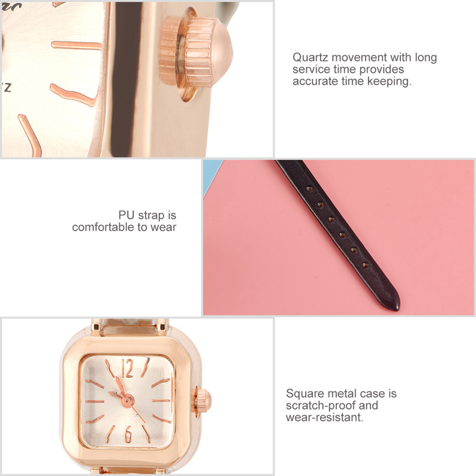 Fashionable Female Quartz Wrist Watch Analog PU Strap Wristwatch (Black) KRI✈️