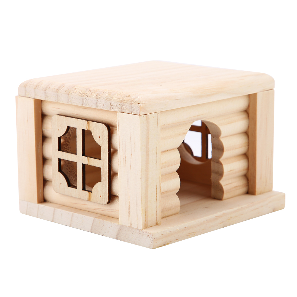 1Pc Natural Wooden Hamster House Flat Top Cabin Rat Hut Mouse Cage For Sma KRI✈️