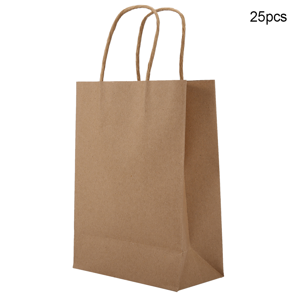 25 PCS Gift Bag Kraft Paper For Wedding Candy Favor Bag With Handle Yellow KRI✈️