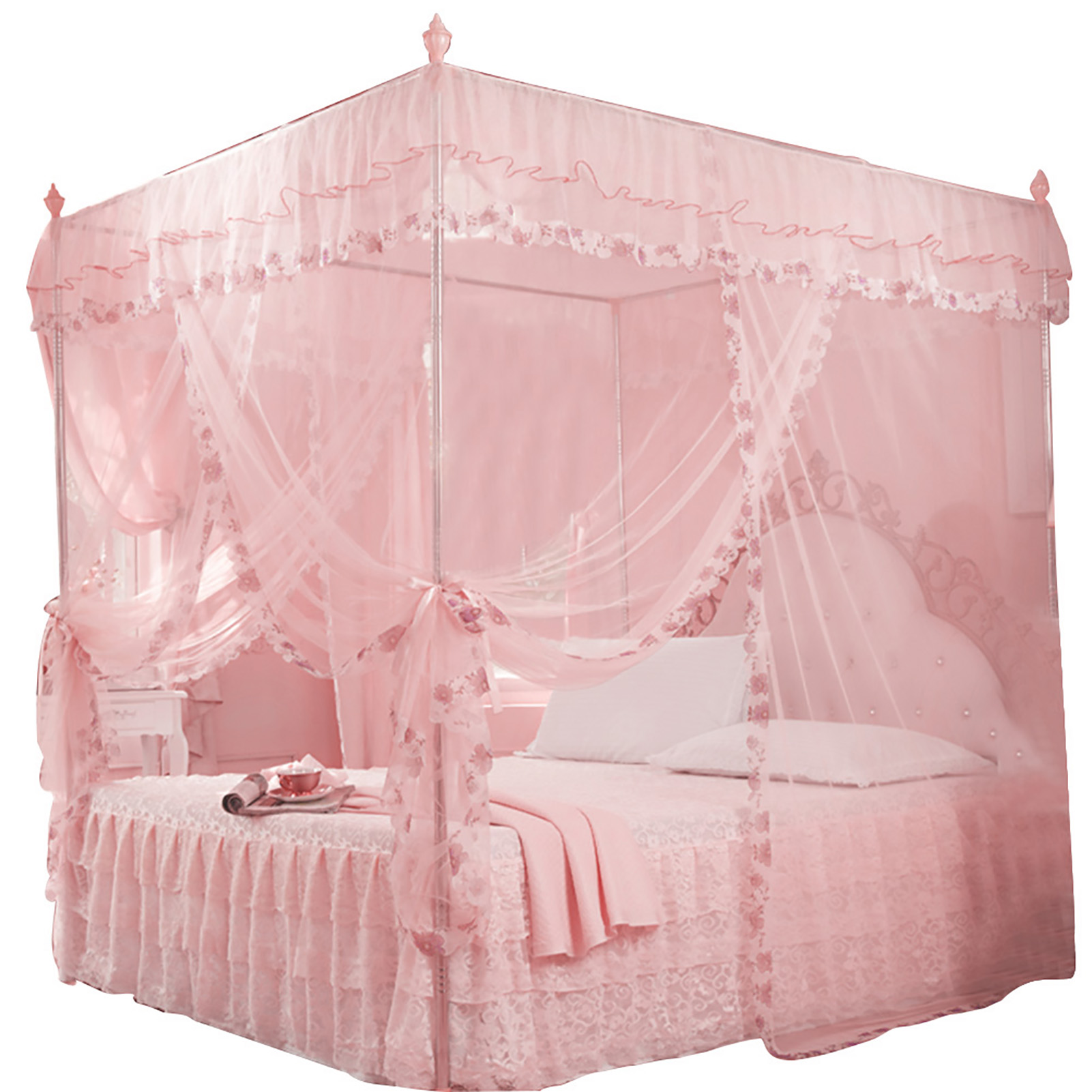 Luxury Princess 3 Side Openings Post Bed Curtain Canopy Netting Mosquito N KRI✈️