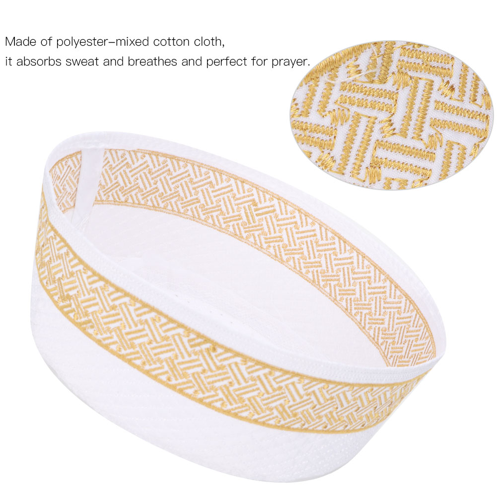 Polyester Mixed Cotton Cloth Muslim Prayer Hat Islam Man Embroidery Hat (Y KRI✈️