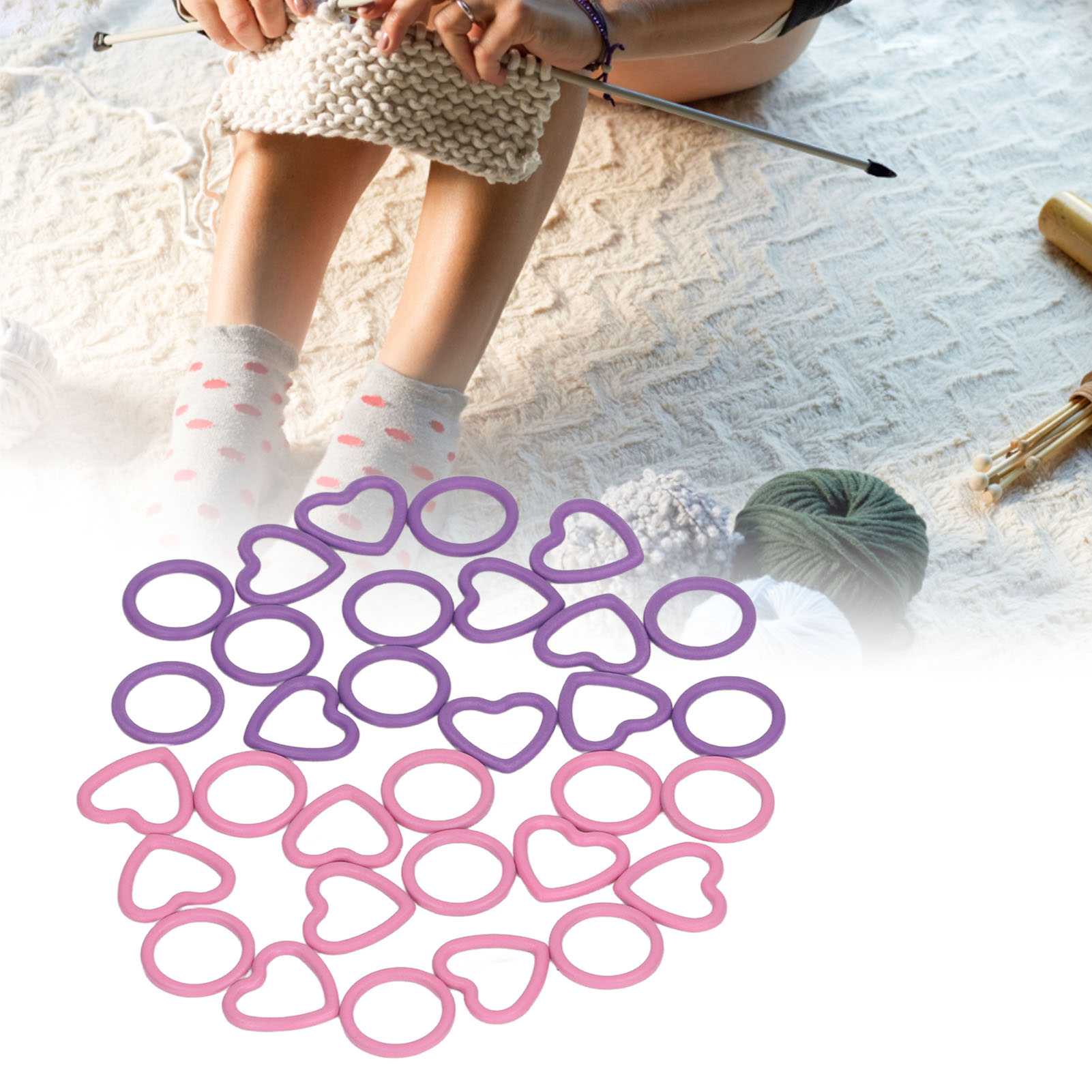 Round Knitting Stitch Marker 32Pcs Pink And Purple Household Round