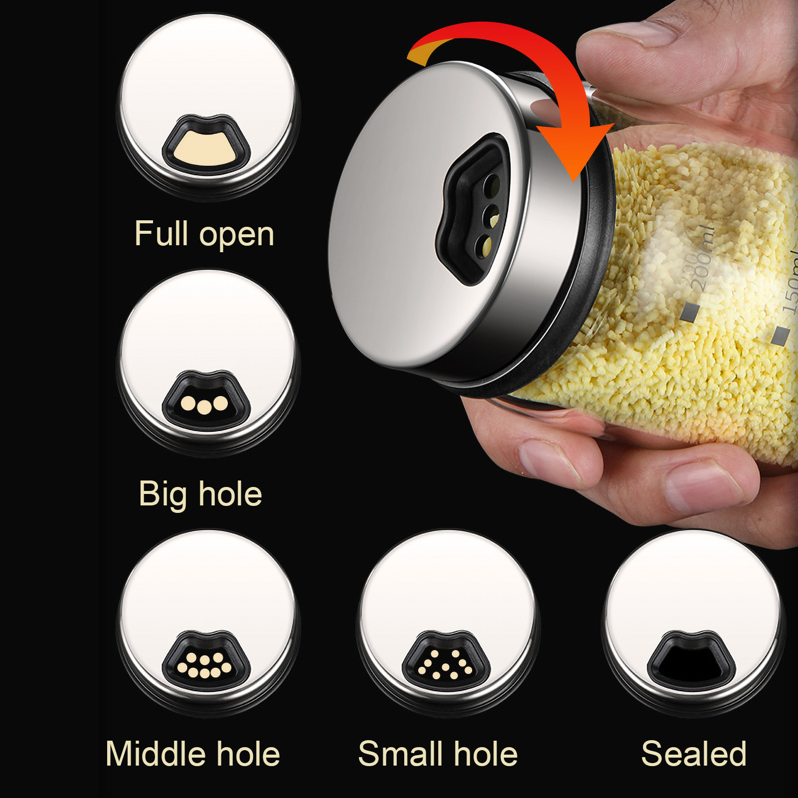 New 150mL Glass Seasoning Jar With Scale 4 Outlets Spice Jars Kitchen Chili