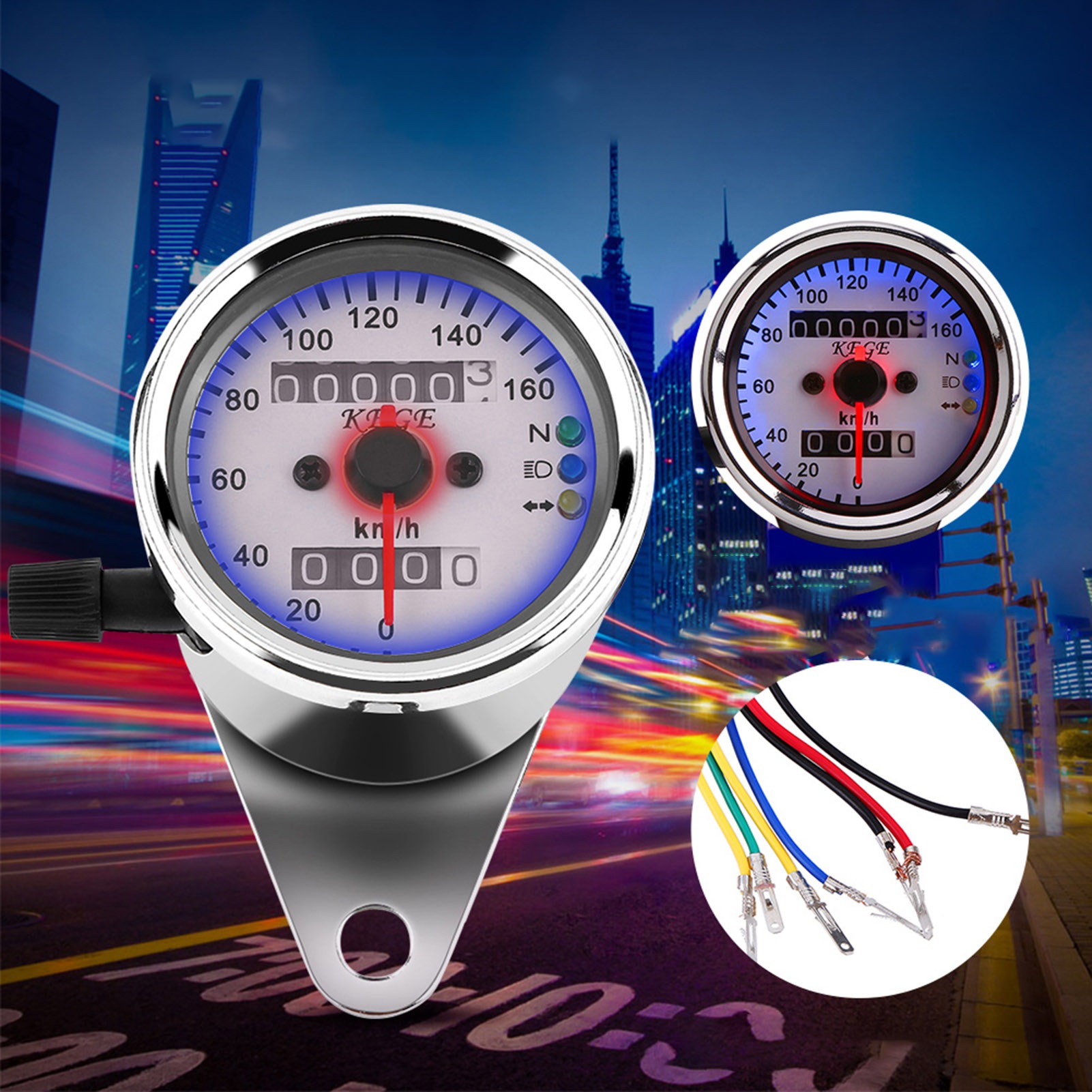 °Universal Motorcycle Odometer Speedometer Gauge Signal KM/H Silver