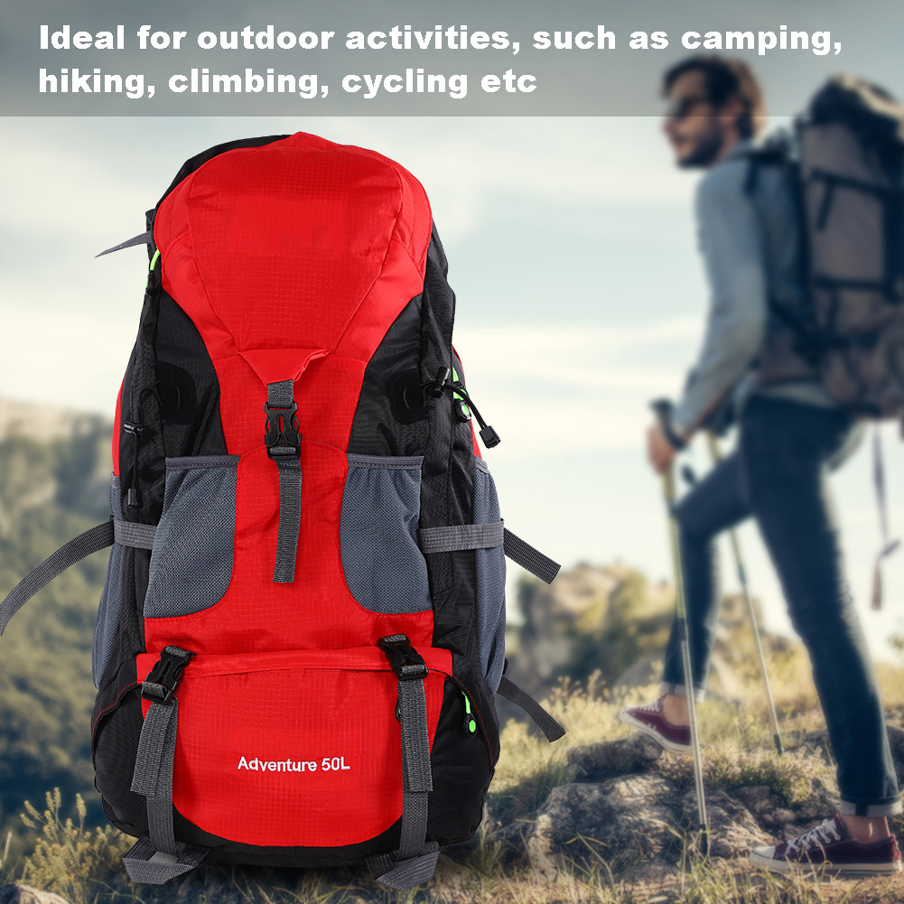 50L Waterproof Bag Camping Climbing Outdoor Travel Hiking Backpack Red KRI✈️