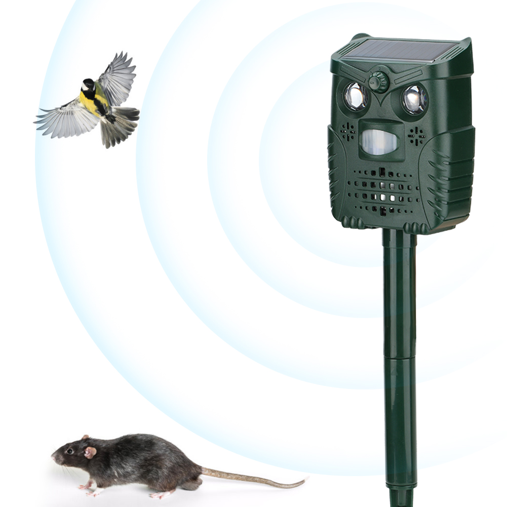 ABS Plastic Ultrasonic Sound White Light Flashing Solar Animal Repeller Fo KRI✈️