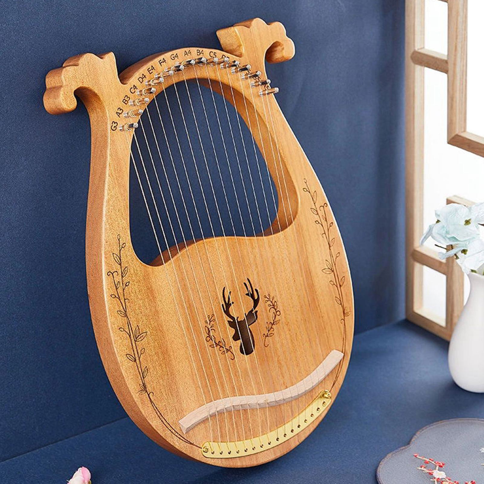 C Key 16-String Wooden Lyre Harp Resonance Box String Instrument With Tunin QYDC