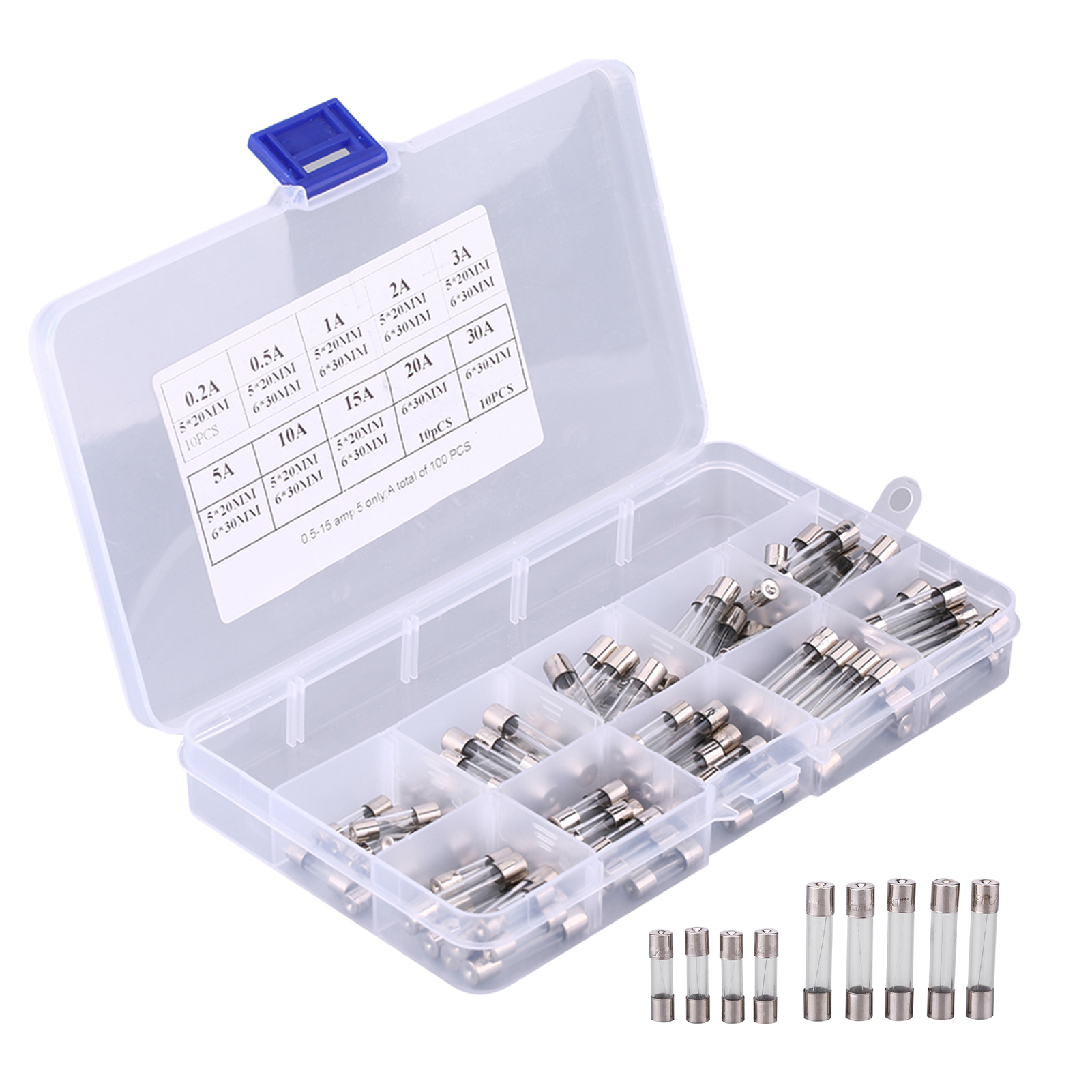 100Pcs 5*20mm 6*30mm Assortment Car Glass Fuse Tube Kit 0.2A 0.5A 1A 2A 3A KRI✈️