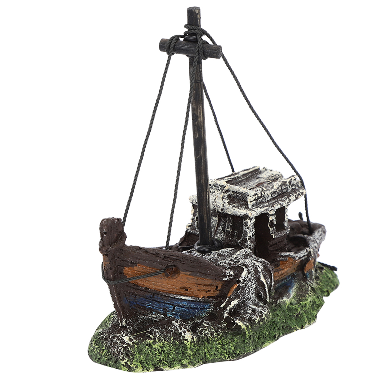 °Resin Aquarium Artificial High Simulation Shipwreck Decoration Hide House Fish