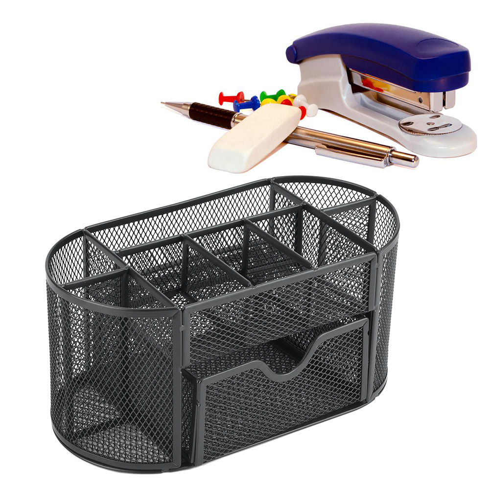 Desk Supplies Organizer MultiFunctional Stationery Metal Mesh Oval Pen Con KRI✈️