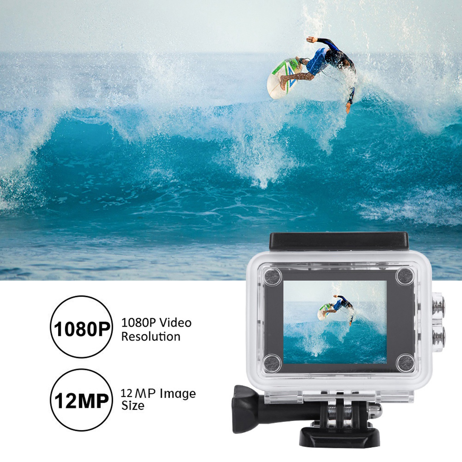 1080P HD 2inch LCD Screen Sports 30m Waterproof Action Camera Set With Bat KRI✈️