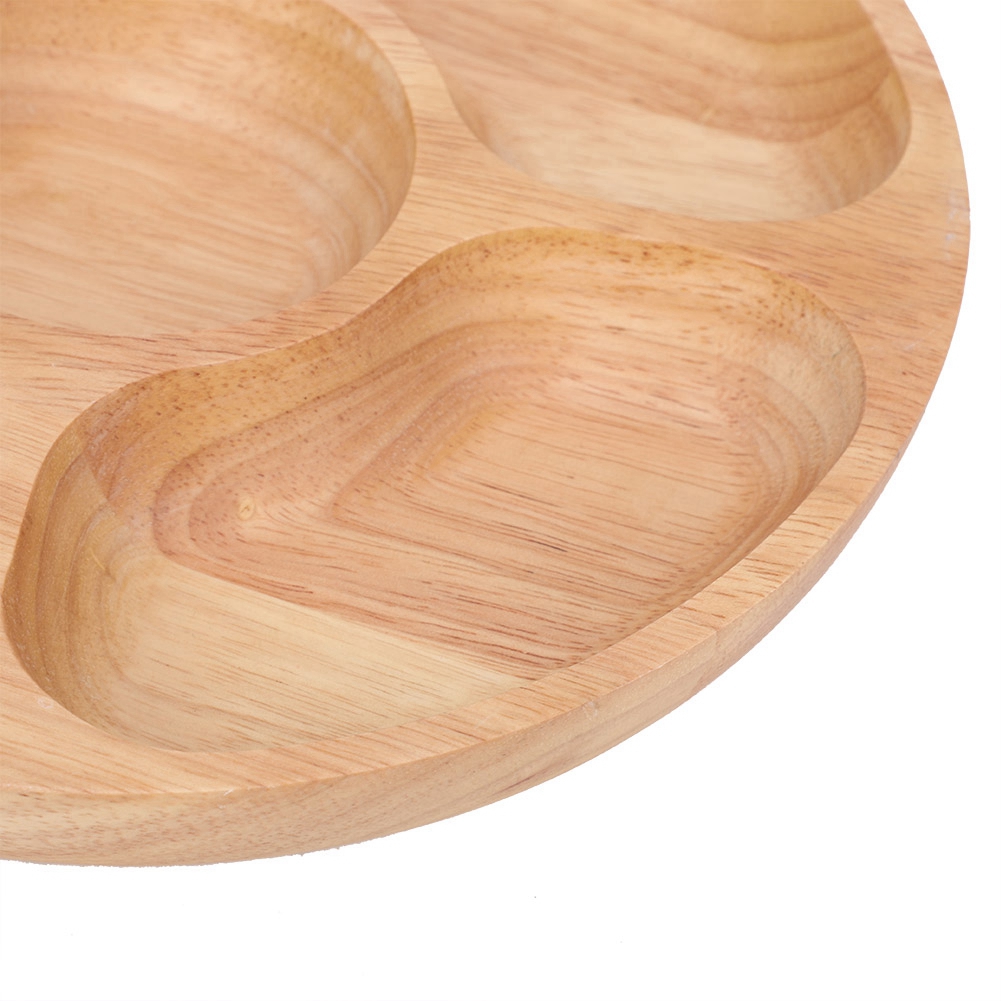 Wooden Round Shape Food Divided Plate Dessert Snack Sub Grid Dish Tablewar KRI✈️