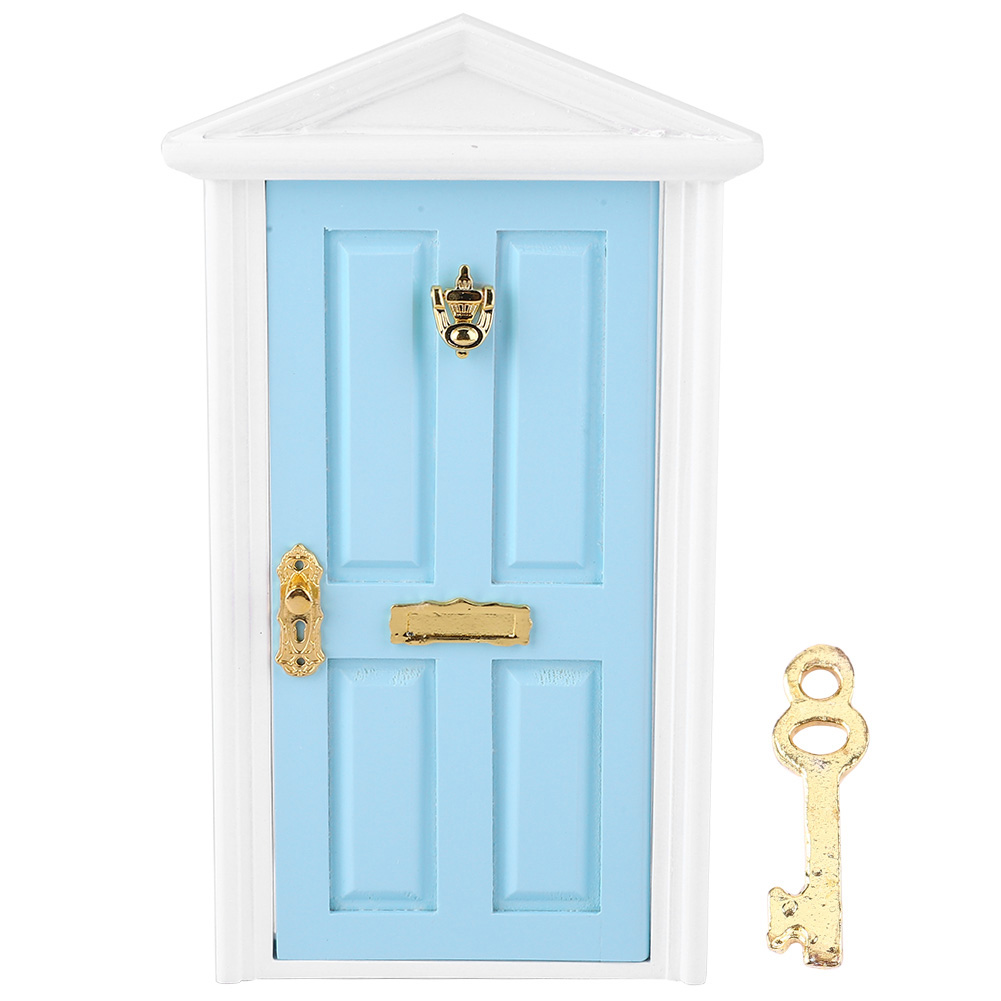 1: 12 Doll House Miniatures Wooden Door Children Funny Toy Gift Decor (Blu KRI✈️