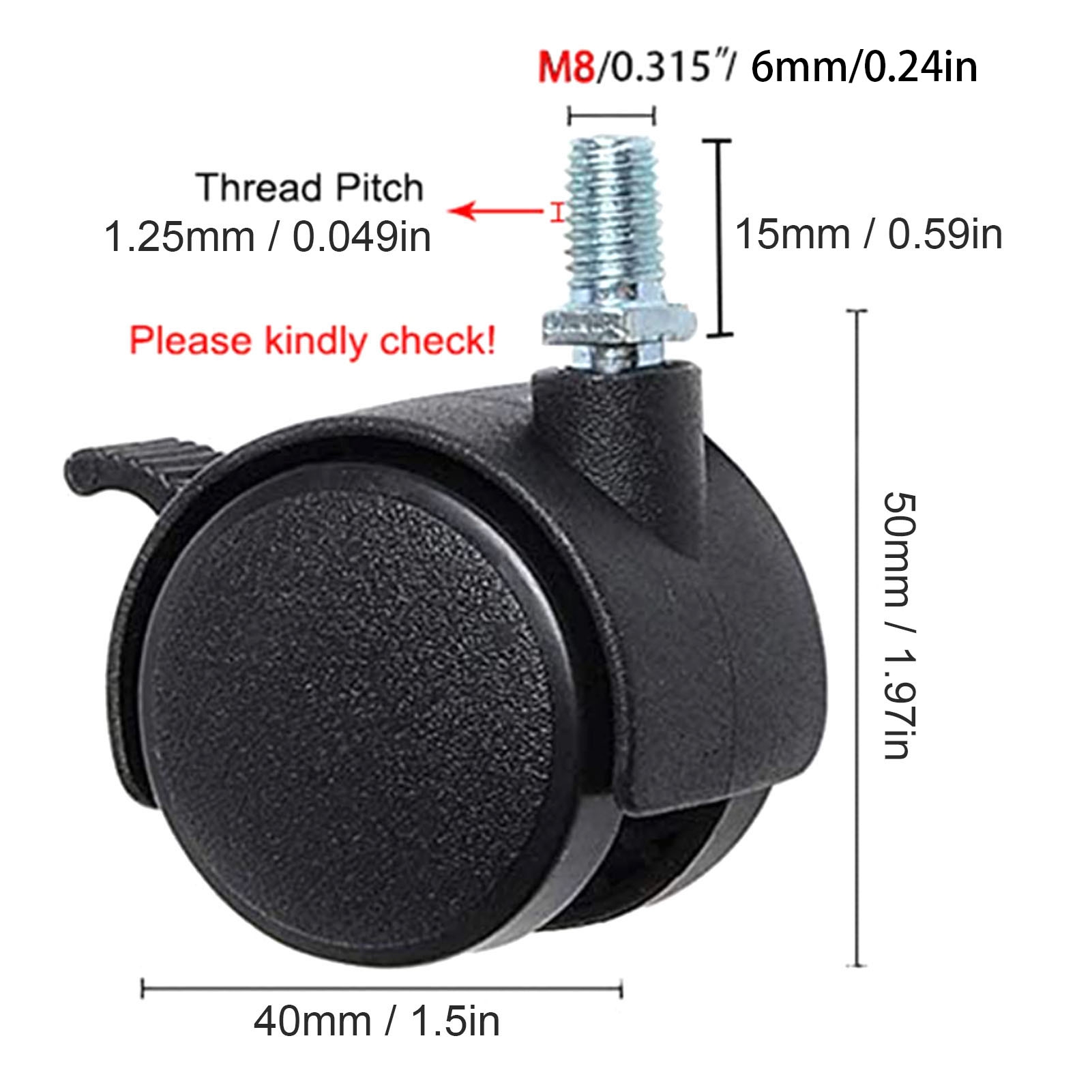 °4Pcs Swivel Caster Furniture Office Chair Wheels Replacement Nylon Plastic With