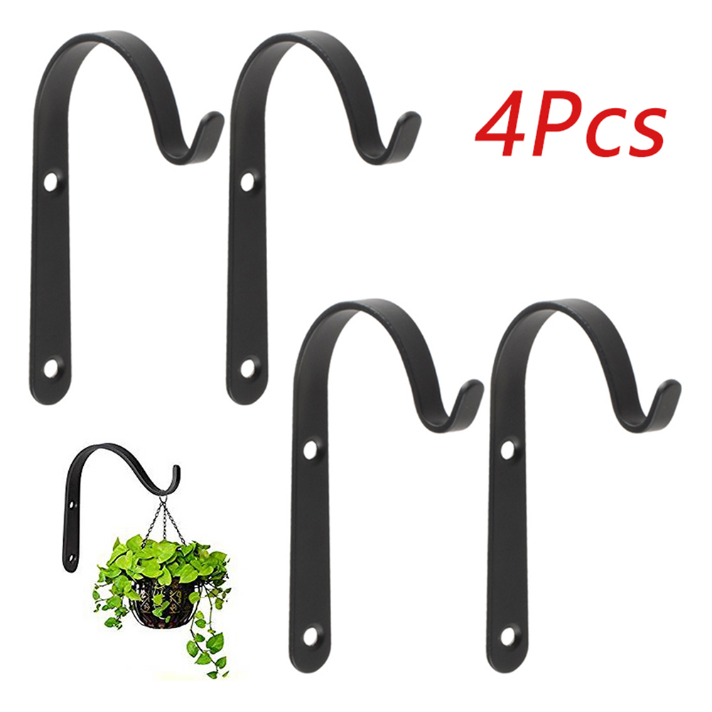 (Black)4Pcs Plant Hanger Bracket Rustic Iron Wall Hooks For Hanging Planter