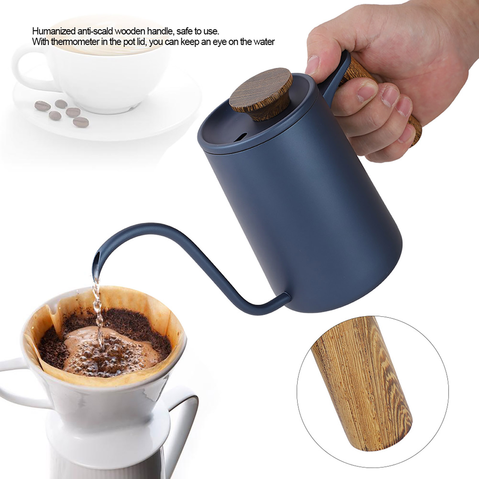 600ml Fashion Stainless Steel Handle Drip Coffee Pot Long Gooseneck Spout KRI✈️