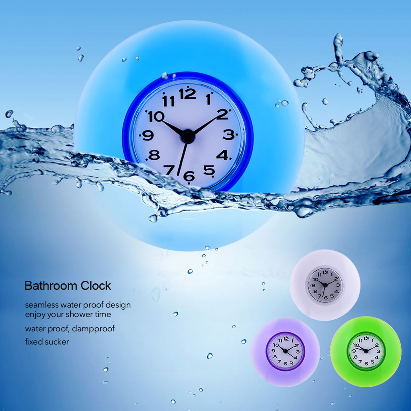 °Mini Bathroom Kitchen Mirror Suction Wall Clock Shower Waterproof Quartz Clocks