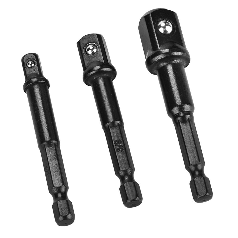 3Pcs Black Socket Adapter 1/4” Hex Shank To 1/4 3/8 1/2 Square Head Dri KRI✈️