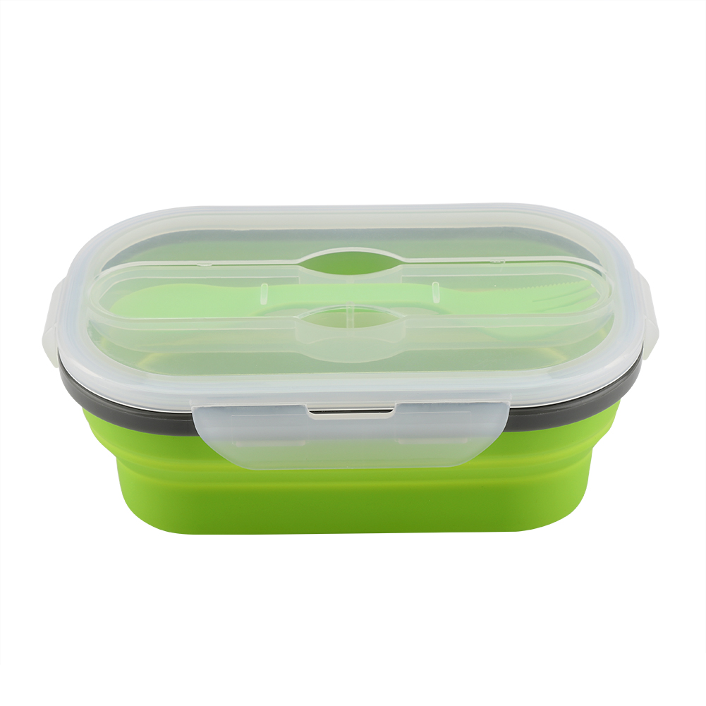 Silicone Lunch Picnic Food Fruit Box With Fork Fold Able Telescopic Stretc KRI✈️