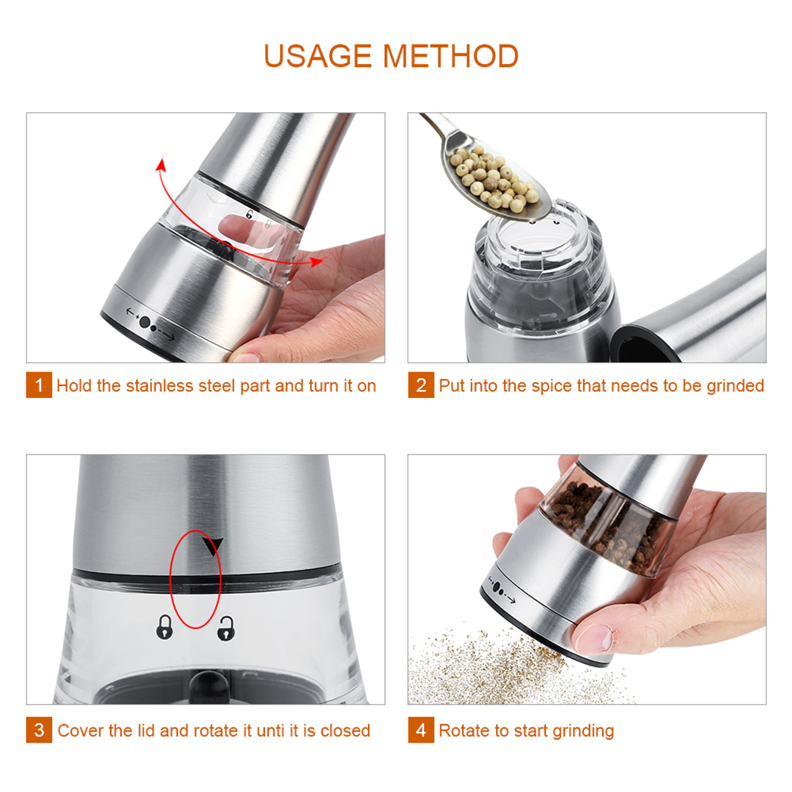 Stainless Steel & Acrylic Manual Salt & Pepper Mill Grinder Kitchen Cookin KRI✈️
