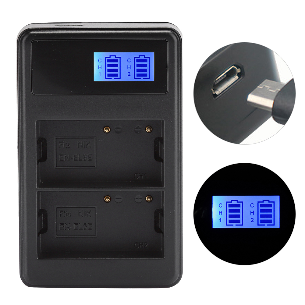 SEIVI EN EL3E Portable Camera Battery Charger Charging LCD Electric Quanti KRI✈️