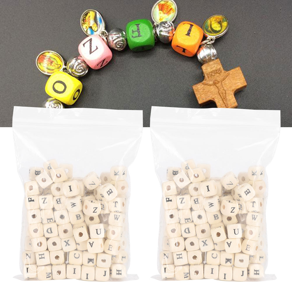 200pcs 10mm DIY Jewelry Beads Letter Printed White Cube Wooden Craft Beads KRI✈️