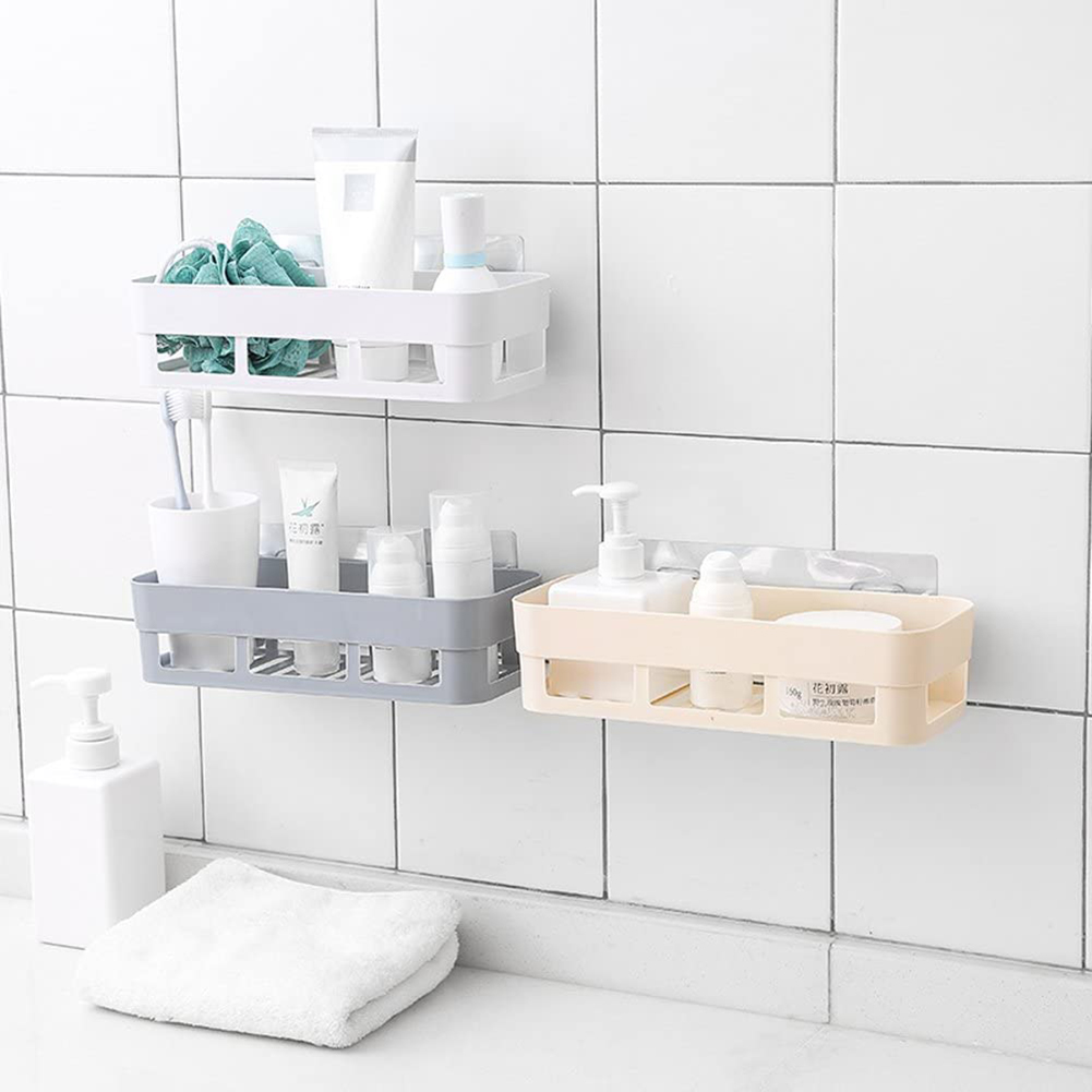 Plastic Wall Mounted Adhesive Shower Basket Storage Shelf Organizer For Ho KRI✈️