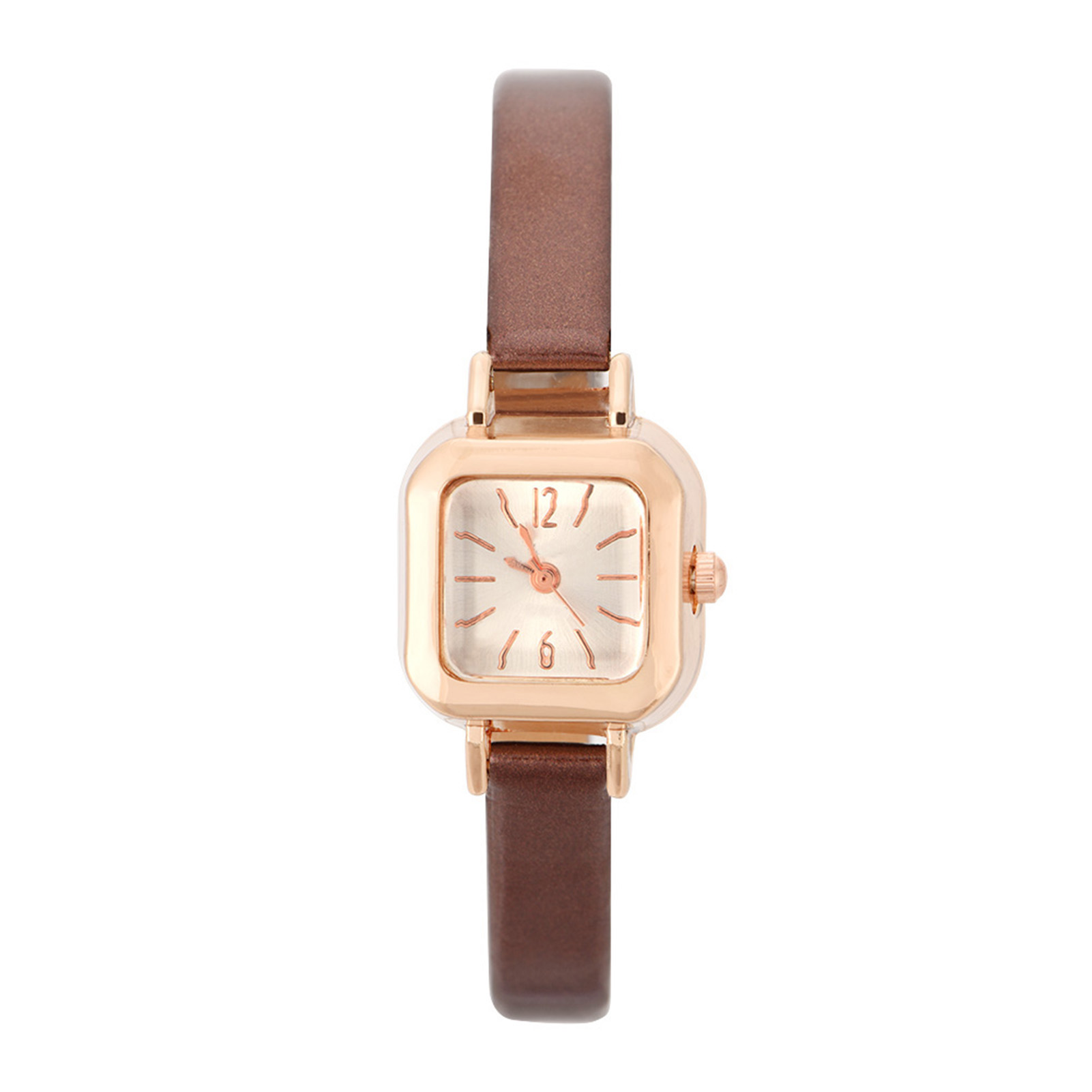 (Brown)Female Quartz Wrist Watch Analog PU Strap Wristwatch BGS