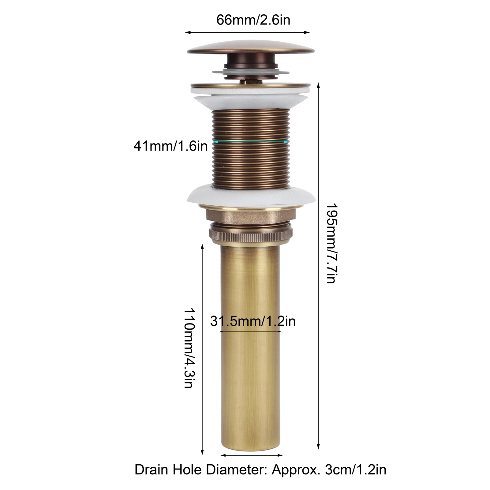 Brass Popup Drain Stopper Bathroom Basin Sink Draining Without Overflow Acc