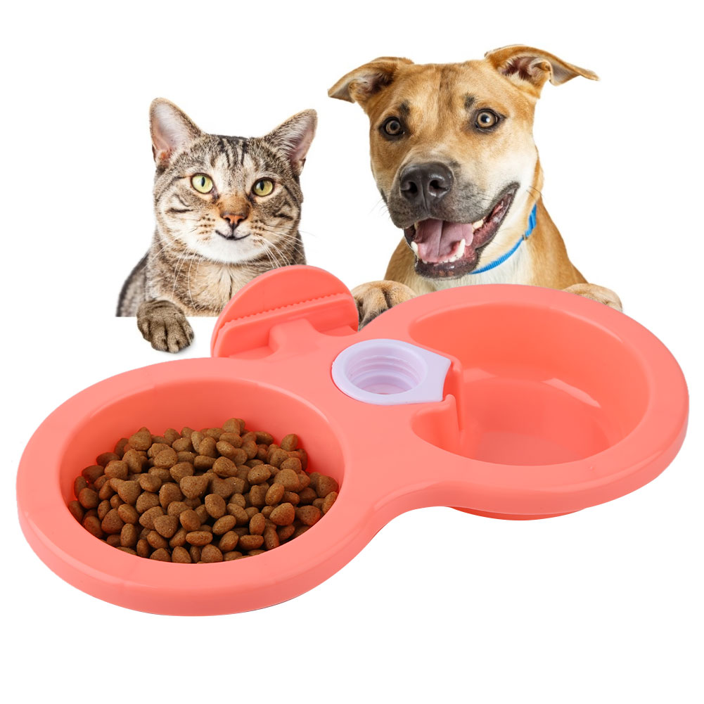 Pet Cat Dog Puppy Double Bowl Hanging Food Water Feeder For Crate Cage Sma KRI✈️
