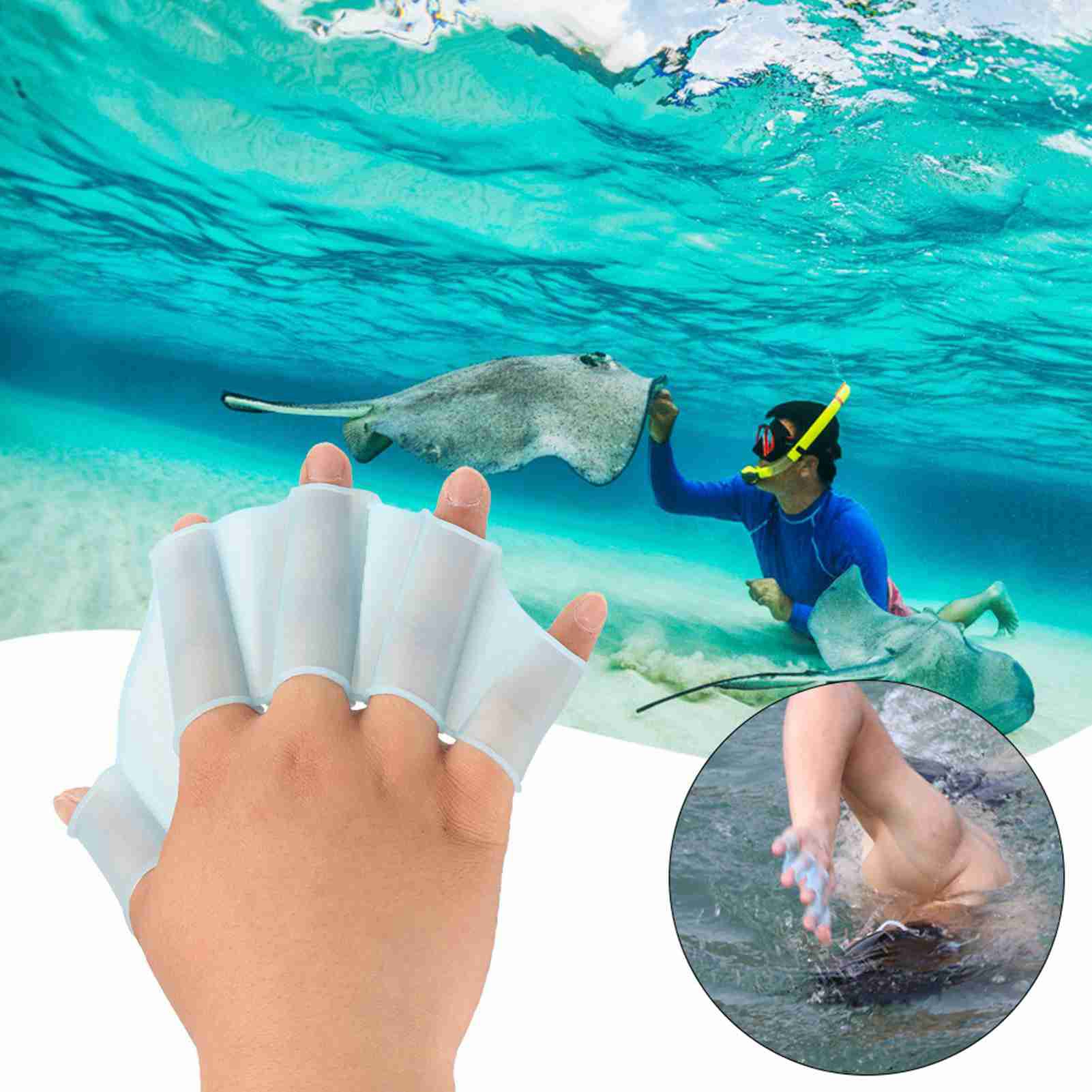 1 Pair Webbed Finger Swimming Diving Fins Swim Flippers Hand Paddle KRI✈️