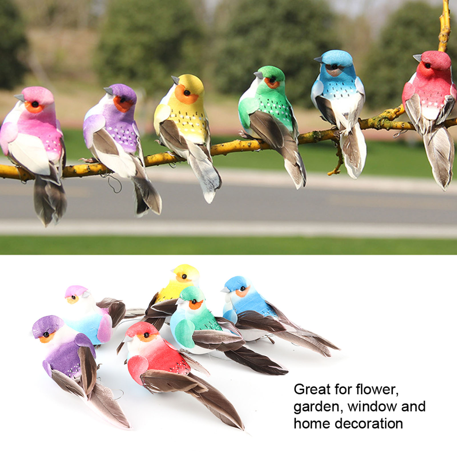 12Pcs Cute Artificial Feather Bird Colorful Simulation Foam Bird Plant Gar KRI✈️
