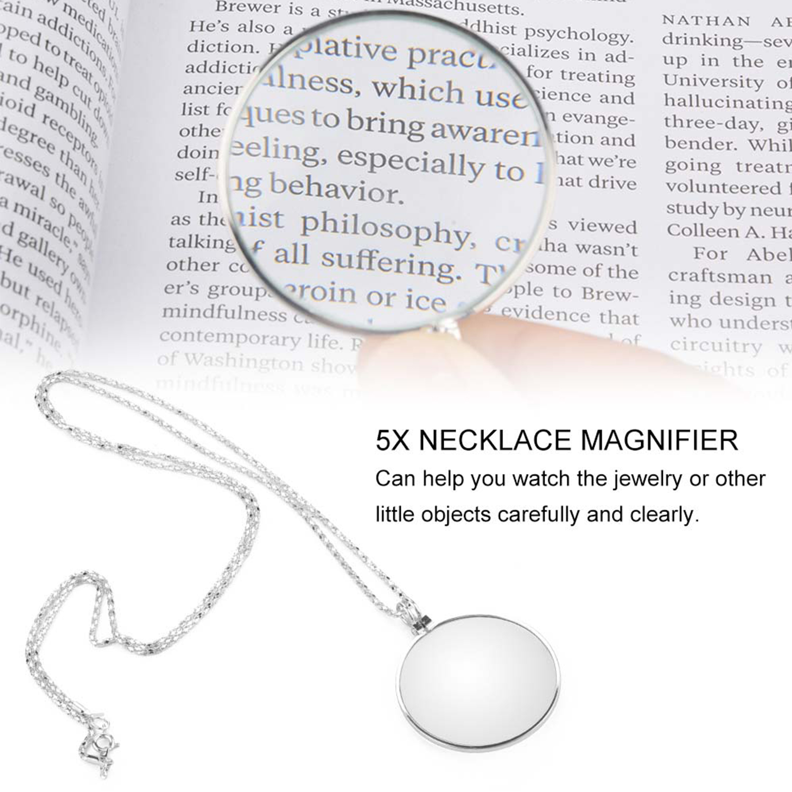 5X Magnifier Monocle Lens Necklace Magnifying Glass Loupe (Silver) KRI✈️