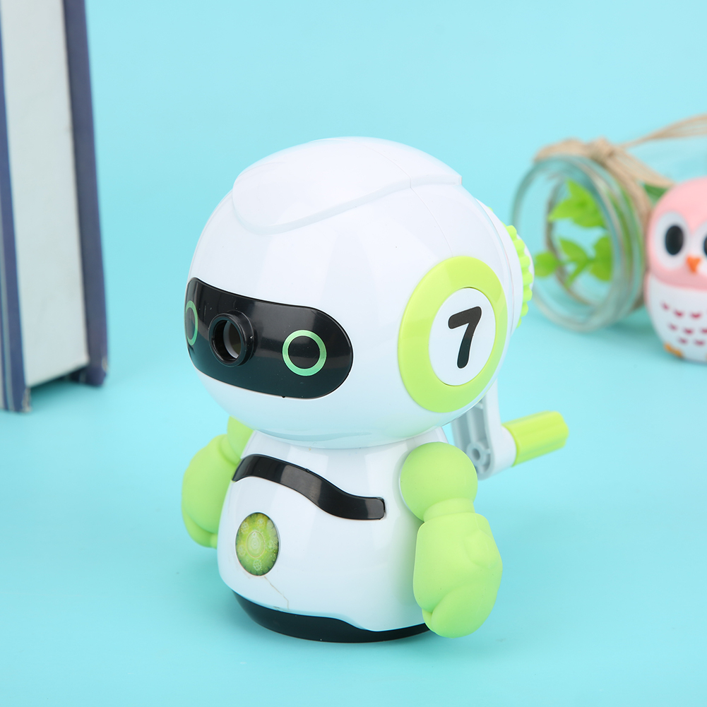 Manual Pencil Sharpener Green Robot Shape ABS Plastic Stationery School Su KRI✈️
