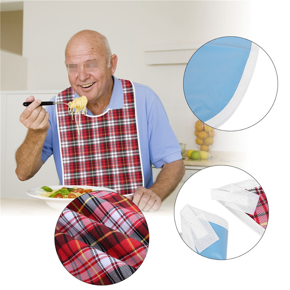 Waterproof Adult Mealtime Bib Clothes Protector for Elderly Red Blue Khaki
