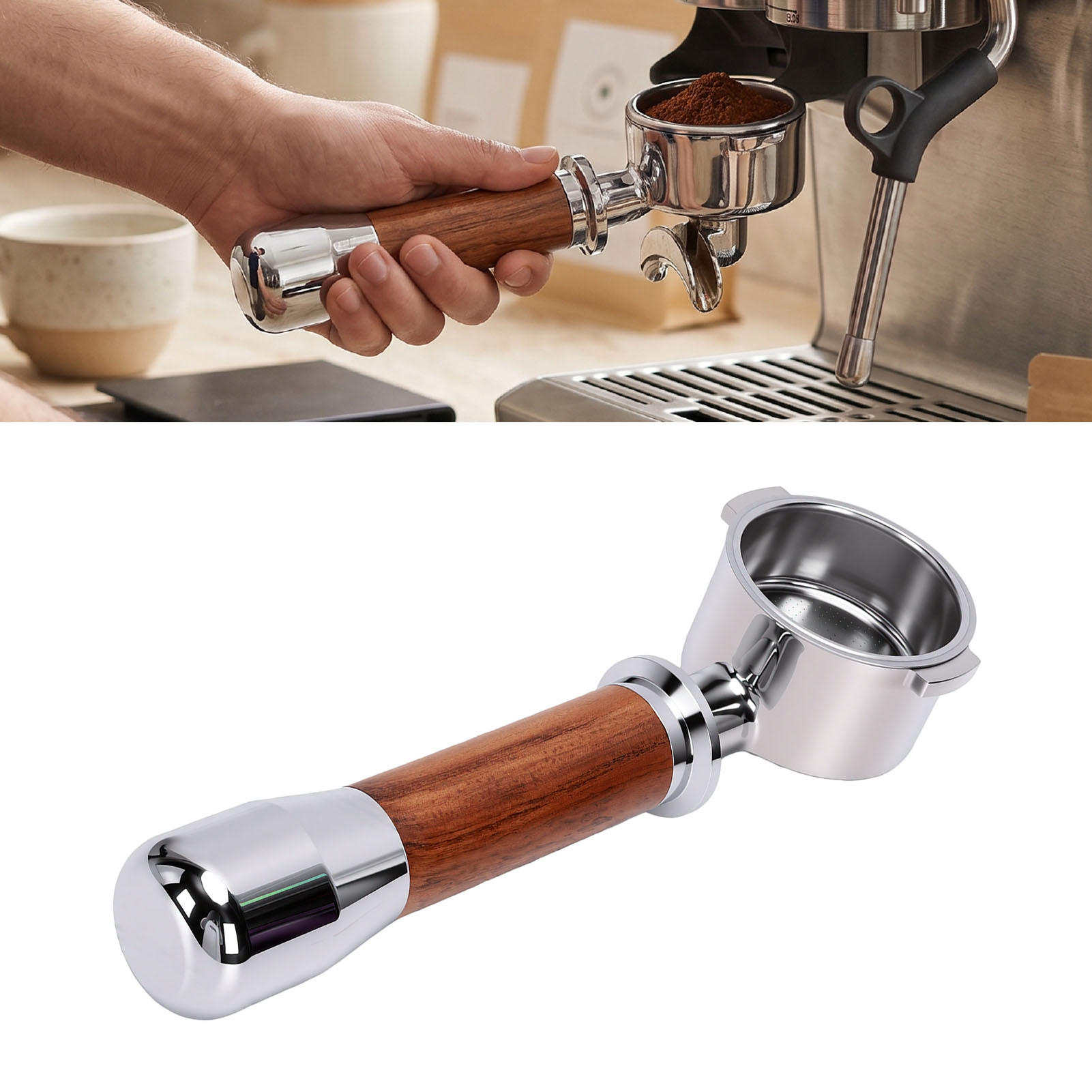 51MM Portafilter Ergonomic Wooden Handle Coffee Making Accessory