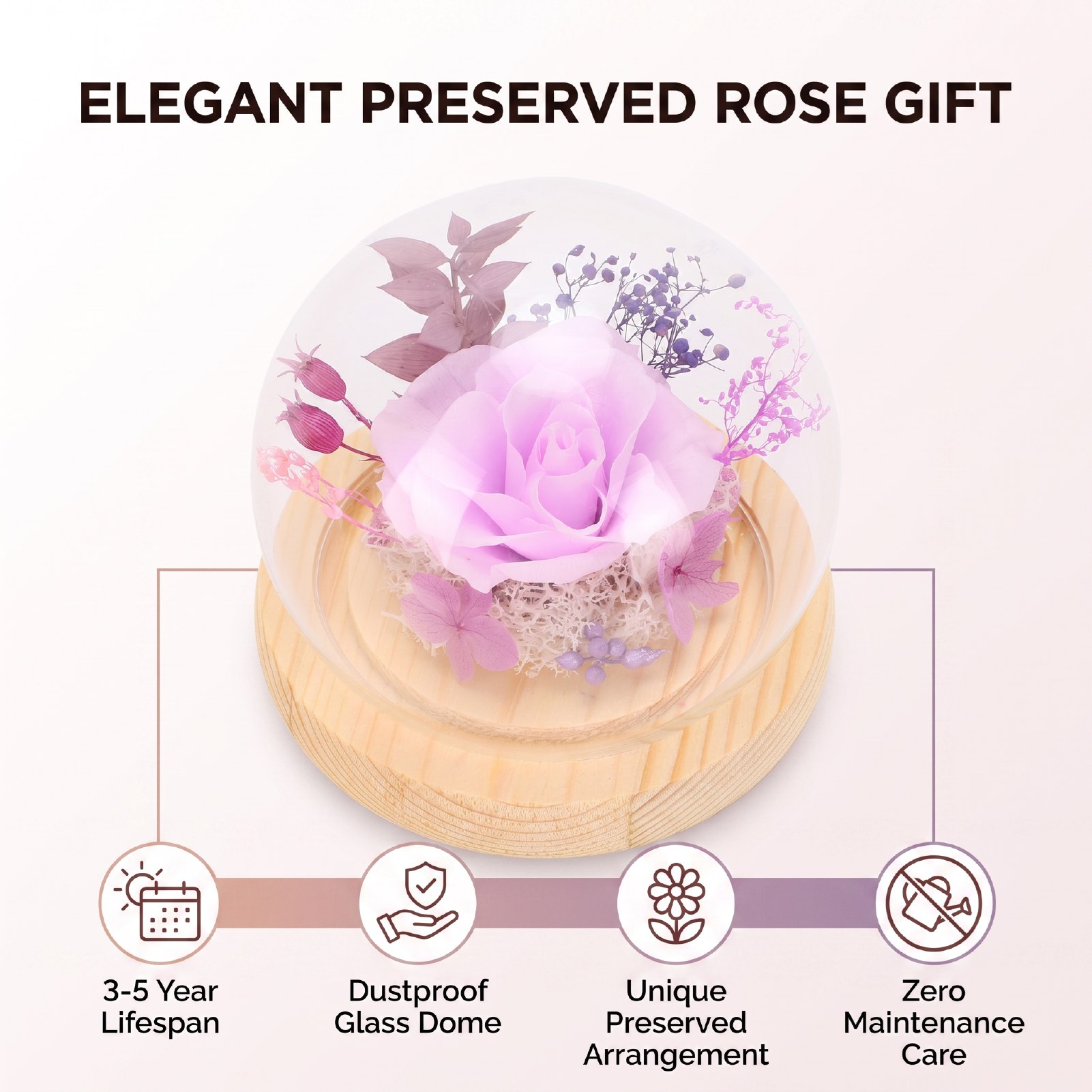 как выглядит Preserved Rose In Glass Dome Dust Proof Elegant Preserved Flower Gift For Xmas фото