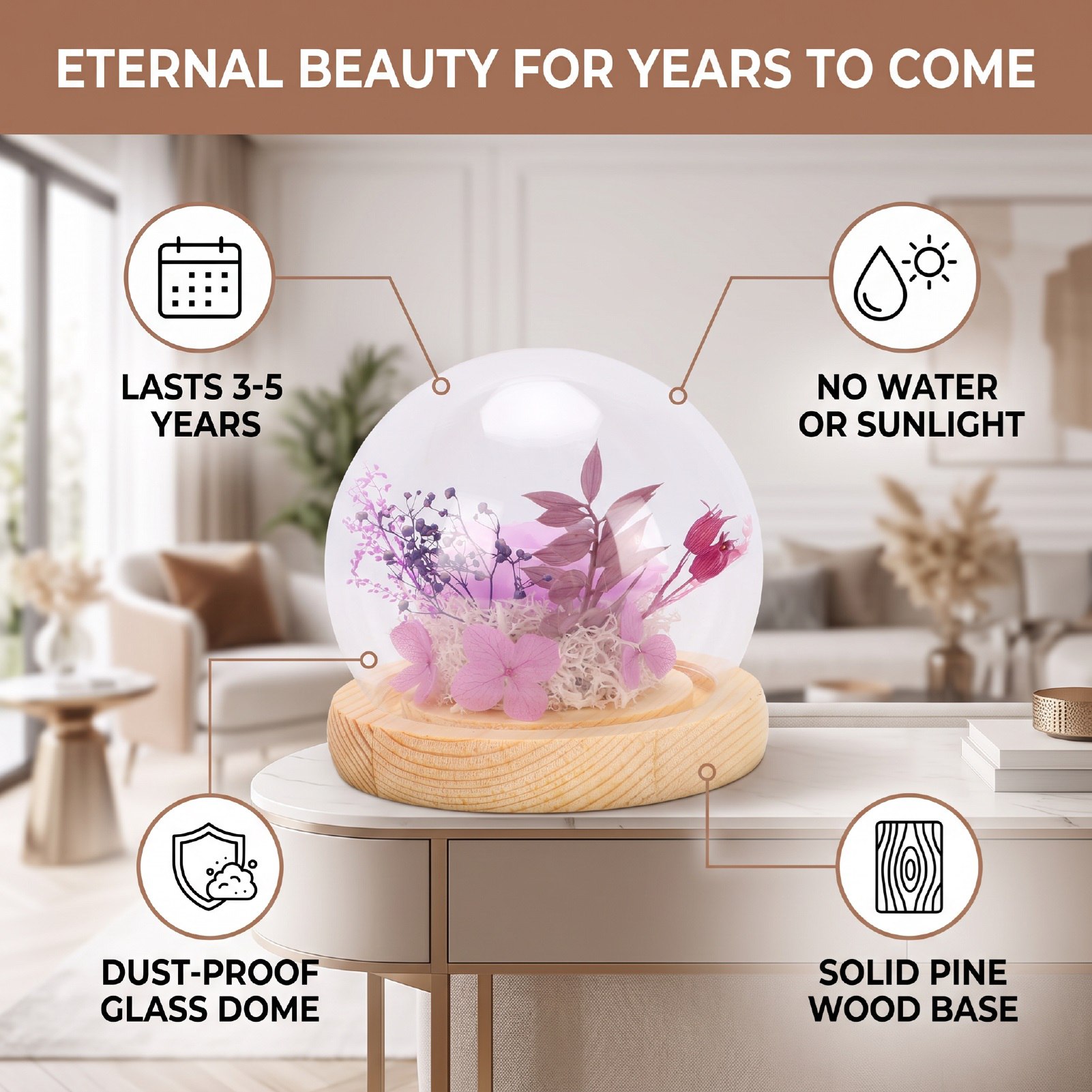как выглядит Preserved Rose In Glass Dome Dust Proof Elegant Preserved Flower Gift For Xmas фото